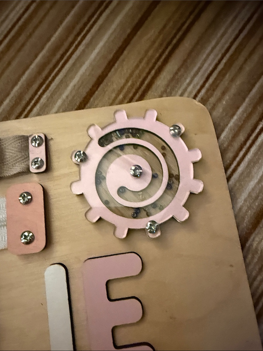 Wooden Activity Board for Girls- Personalized Pink and Natural for Charlie - Picture 12 of 13